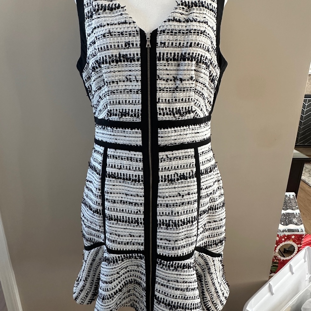 Rebecca Taylor Black and White Textured Midi Dress